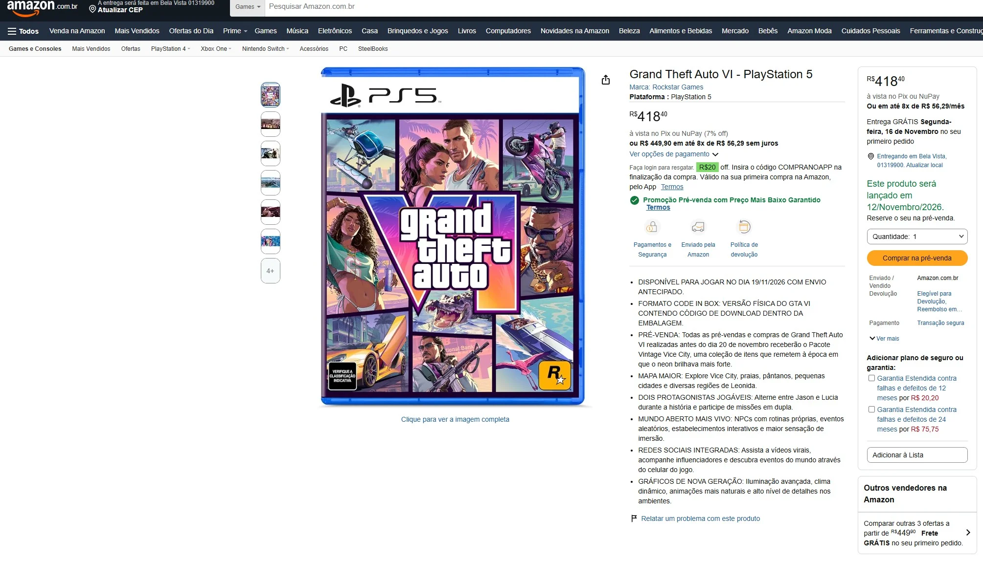 Screenshot z brazilského Amazonu